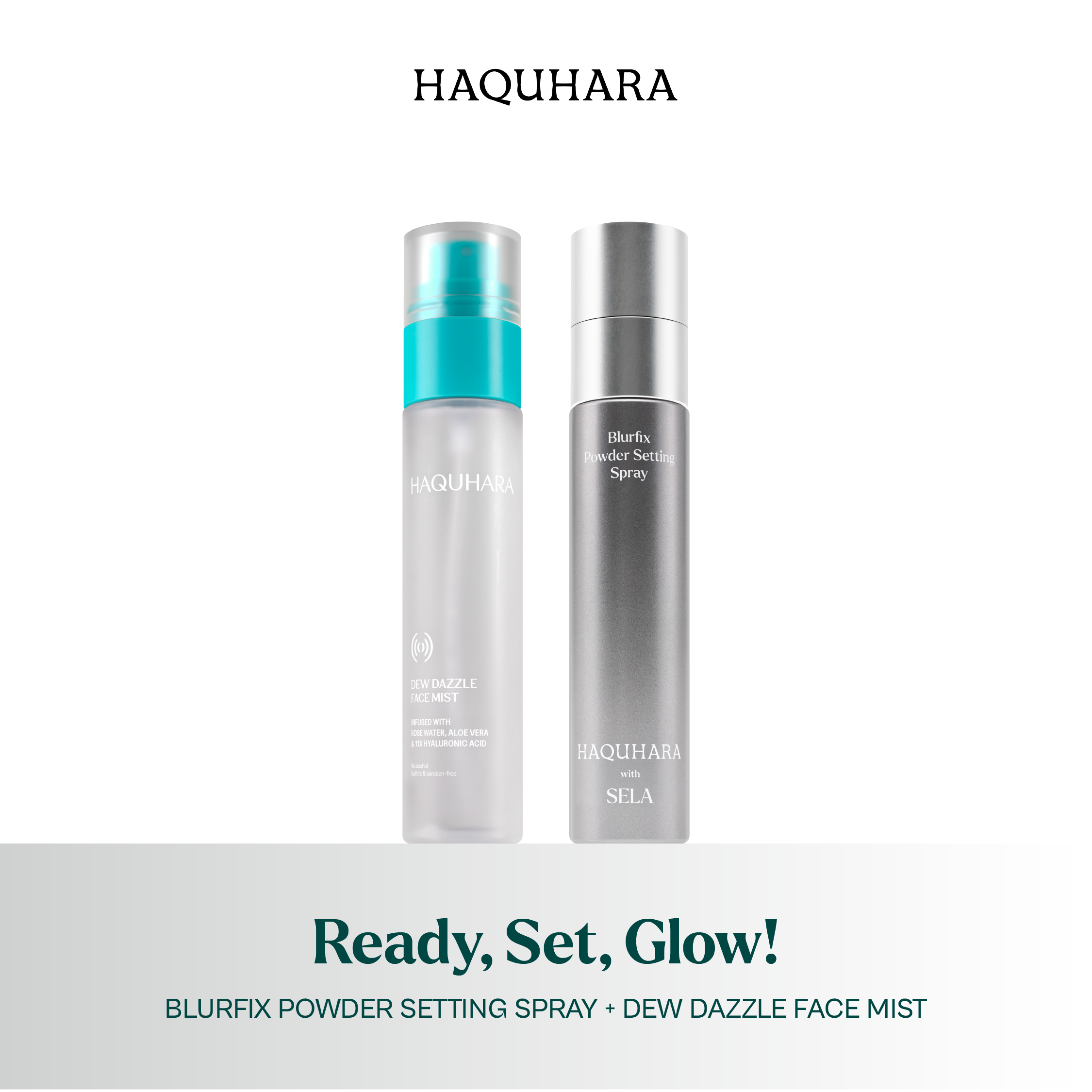 Haquhara Ready, Set, Glow! - Dew Dazzle Face Mist + Blurfix Powder Setting Spray with SELA