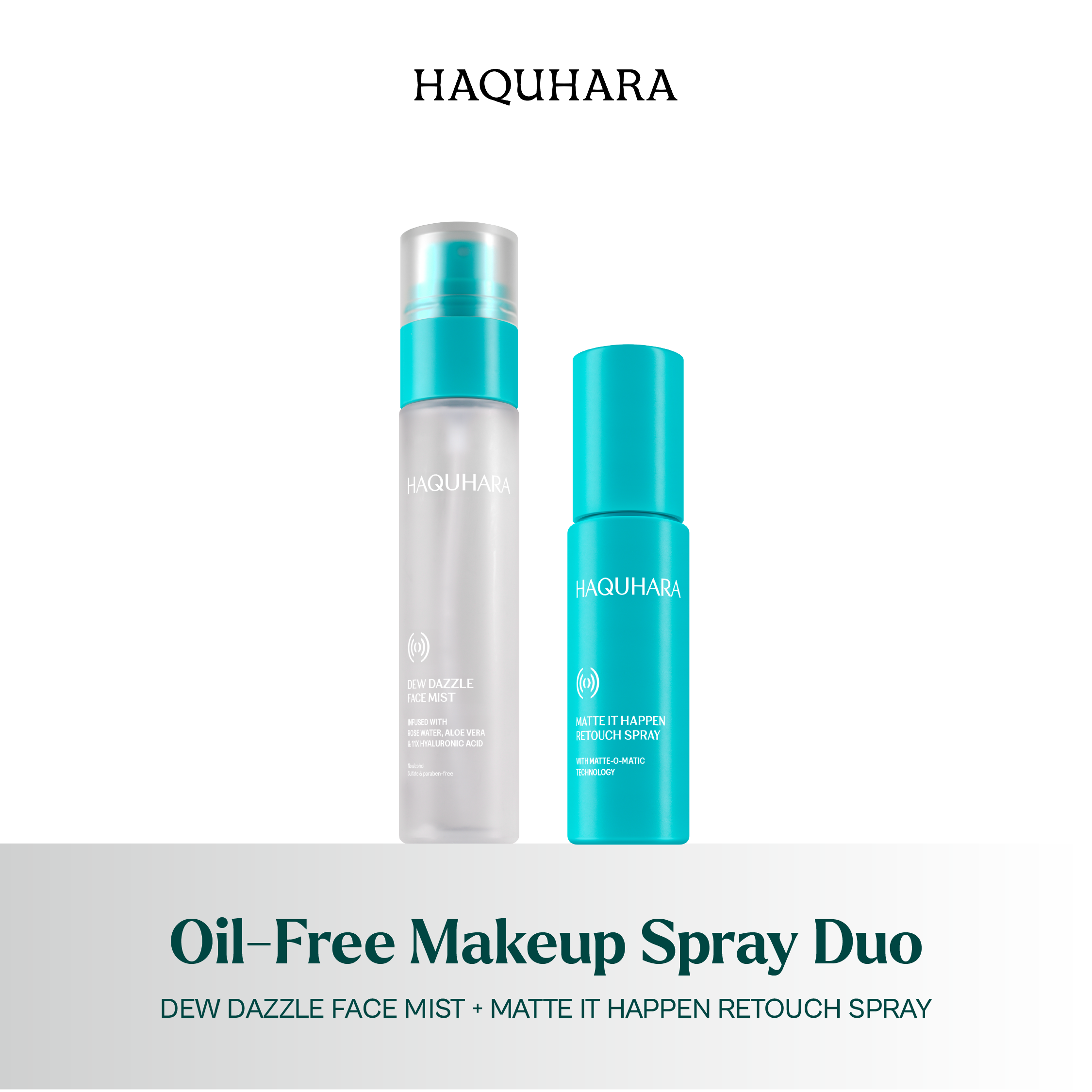 Haquhara Oil-Free Makeup Spray Duo - Dew Dazzle Face Mist + Matte It Happen Retouch Spray