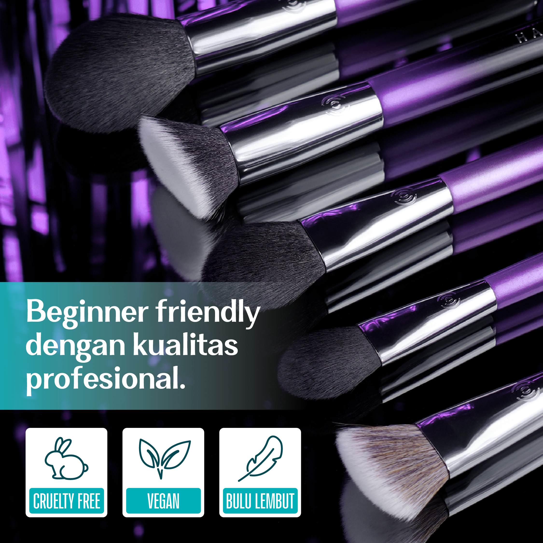 [BUNDLE 2PC] Haquhara Basic Set Brush Duo - Amala Angled Foundation Brush AS 2 + Amala Blush On Brush AS 3 / Amala Powder Brush AS 1 + Amala Face Contour AS 6