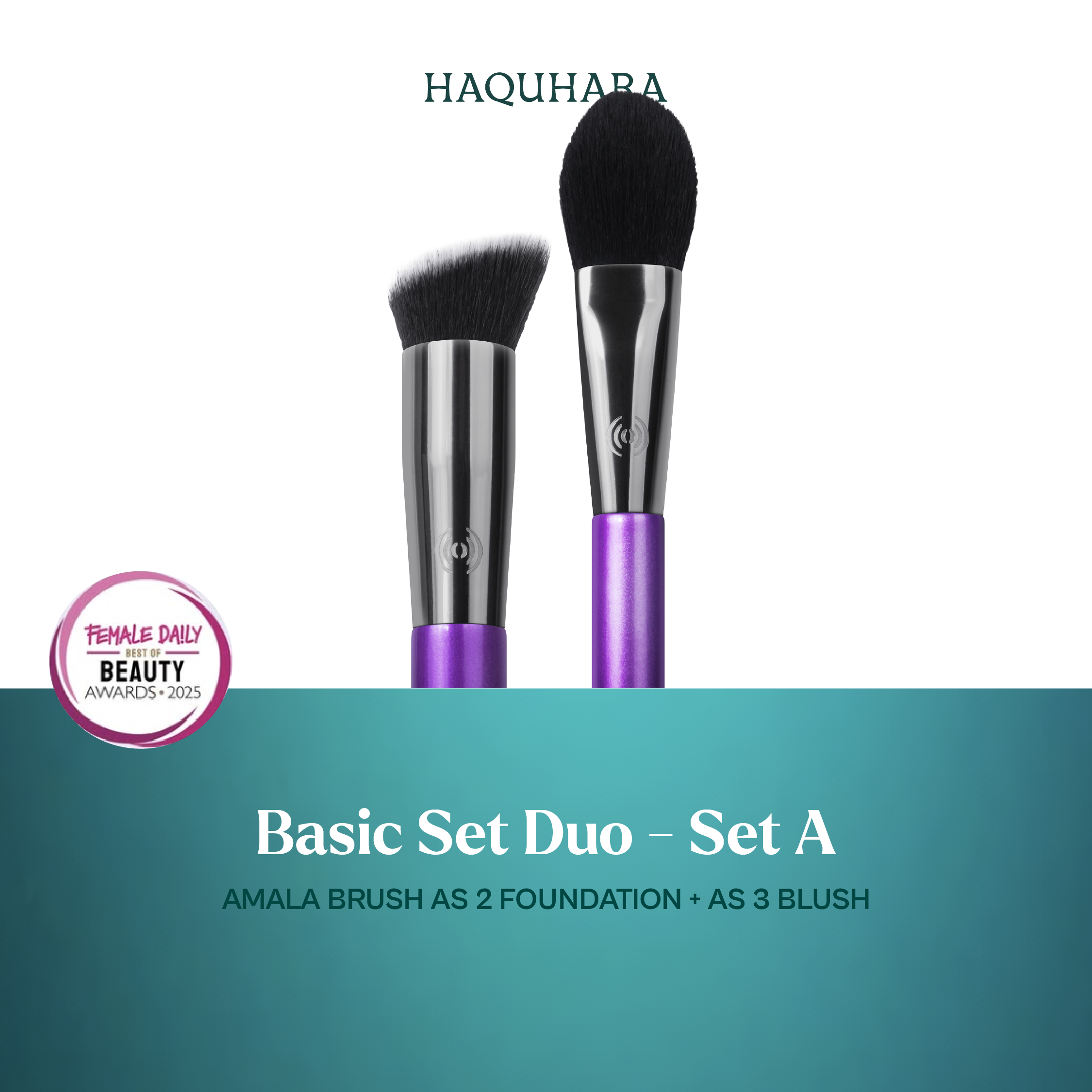 [BUNDLE 2PC] Haquhara Basic Set Brush Duo - Amala Angled Foundation Brush AS 2 + Amala Blush On Brush AS 3 / Amala Powder Brush AS 1 + Amala Face Contour AS 6