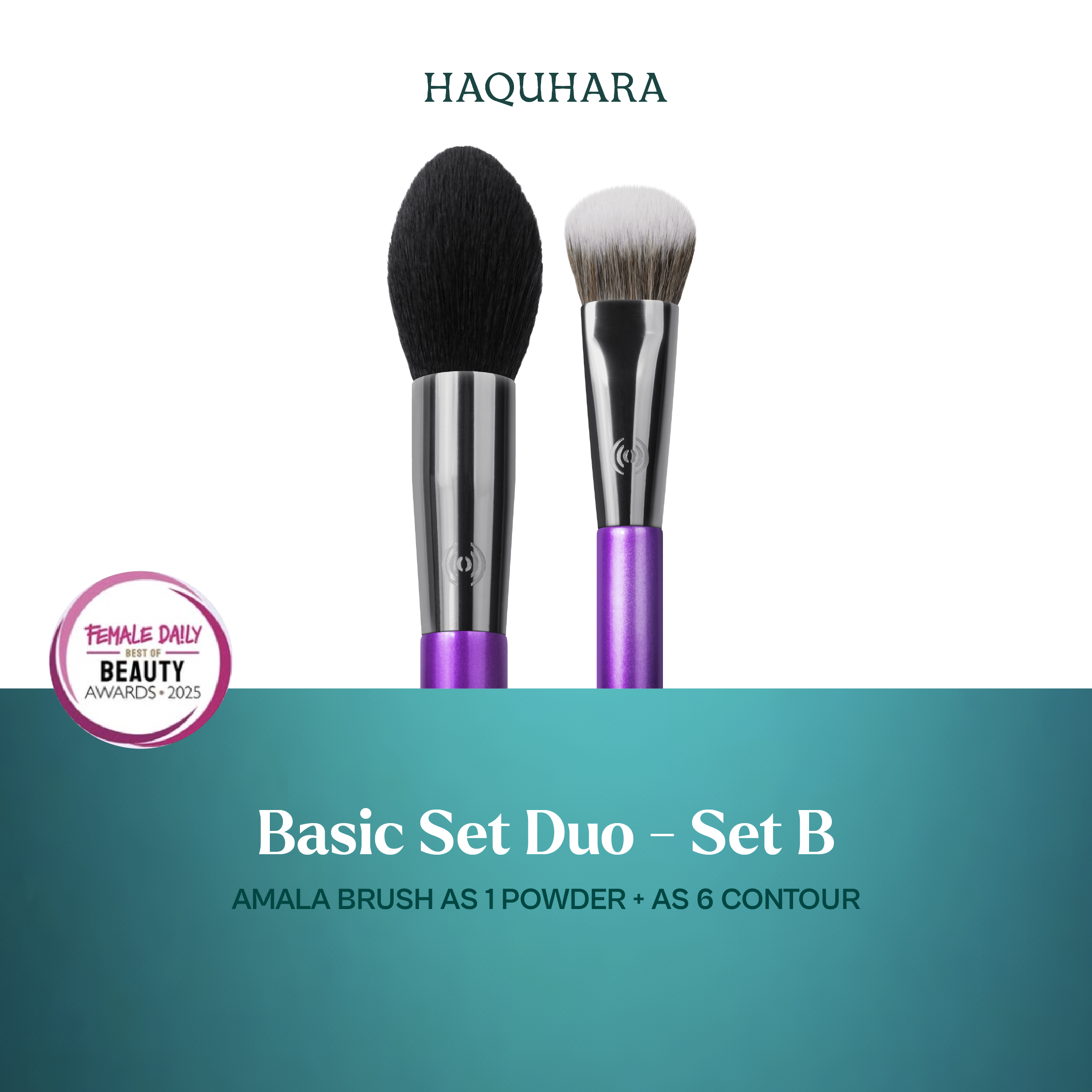 [BUNDLE 2PC] Haquhara Basic Set Brush Duo - Amala Angled Foundation Brush AS 2 + Amala Blush On Brush AS 3 / Amala Powder Brush AS 1 + Amala Face Contour AS 6